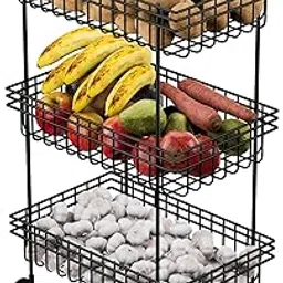 Kuber Industries Metal 3-Layer Multipurpose Fruits & Vegetable Stand/Kitchen Trolley with Wheels | Space-Saving Onion Potato Rack for Kitchen Storage | Black-image-38