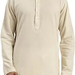 vastramay Men's Cream and White Cotton Short Kurta-picture-14