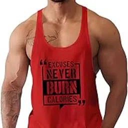 bab being beast apparel BAB Men Gym Scoop Neck Vests | Excuses Never Burn Calories Printed Vest-picture-48