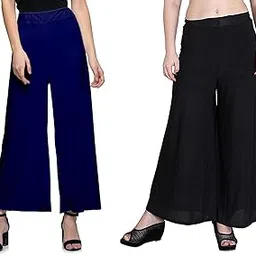 omikka Women's Stretchy Malia Lycra Wide Leg Palazzo Pants Pack of 2 (Free Size)-picture-46