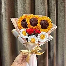Handmade Crochet Flower Bouquet – 3 Sunflower, 2 Rose & 3 Daisies – Knitted Artificial Floral Gift for Birthdays, Anniversaries, Valentine’s Day & Home Décor-image-25