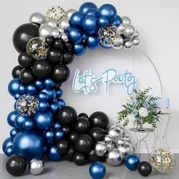 Flyloons 25 pcs Black Blue Silver Metallic Chrome Balloons for Birthday Decoration items celebration Anniversary Girls Boys Men Women-picture-24