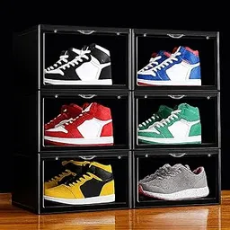 Story@Home Stackable Sneaker Box Transparent - Pack of 6|Black Shoe Storage Box for Sneakers Fits Upto Size 13 |Dustproof Sneaker Display Case Organizer |DIY Space-Saving Shoe Organizer-image-46