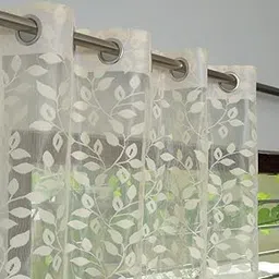DECOROLOGY Leaf Pattern Heavy Net Sheer Curtains 5 Feet Set of 1 – Cream, Light Filtering Drapes with Grommet for Living Room & Bedroom Doors & Windows-image-10
