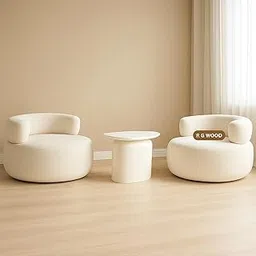 R G Wood Modern Living Room Set, 2 Upholstered Accent Chairs with Coffee Table, White-picture-37