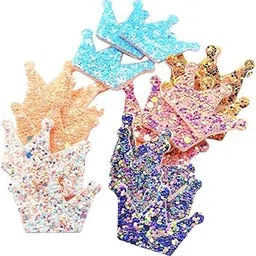 MYADDICTION 20 Pieces DIY Crown Shapes Felt Appliques with Glitter Sequin for Scrapbooking Decoration Making Card Craft Embellishment 26x34mm Multi Colors-image-44