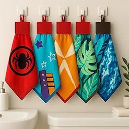 Space Fly Microfiber Hanging Hand Towels for Kitchen & Bathroom – Multi Design Printed, Soft & Quick Dry, Super Absorbent – Set of 4 (Size: 24x45 cm)-image-2