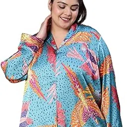 oxolloxo Women Plus Size Printed Open Collared Nightwear Satin Top-picture-31
