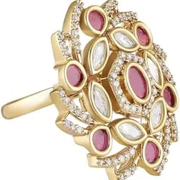 itrani ITRAN Rose Radiance Pink Stone Statement Ring in Gold Finish ? Floral Design with Pink & White Stones, Anti-Tarnish Brass-picture-58