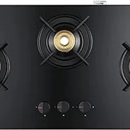 Haute Kitchen Evoque Series2.0XSabaf Just Black 3 Burner Manual Ignition Glass Gas Stove|8Mm Atom Glass|| Door Step Service | 5 years warranty on Burner, Glass, Valves By Haute Home image 1
