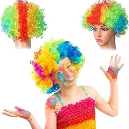 Party Propz Colorful Wigs for Holi Party - 3 Pcs Holi Wig for Kids, Hair Wigs for Men, Holi Wig for Women, Colourful Hair for Holi, Holi Accessories for Hair, Joker Wig, Holi Accessories for Kids-picture-23