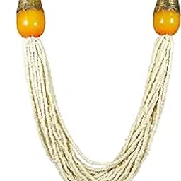 Tibetan Glass Bead 2 mm 35 Strand Long Necklace. Oval bead with cap brass and Cotton cord Closer Ethnic Fashion Necklace For Women & Girl-picture-39