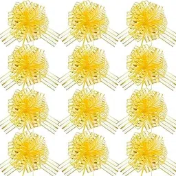 10pc Big Organza Pull Bow Flower Ribbon Long Tulle Tails for Gift Wrap, Wedding &Christmas Gift. 6Inchx6Inch Ready Size (Golden Color, Set of 10)-picture-24