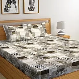 Mayas Collection Microfiber One Bedsheet with Two Pillow Covers Double Bedsheet Multicolour (230x230 cm) (Grey) (Dark Check)-image-12