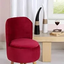 Basket Villa Ottoman Pouffes Sitting Mudda Puffy Wooden Leg Stool for Living Room Dressing Table Pouf Round Footstool for Home Decor, Holland Velvet,Chair, 16x16x28.5 Inch-picture-15