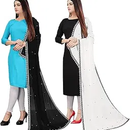 kemza Women's Solid Moti Work Chiffon Dupatta Combo Pack of 2 | Jaipuri Perl Work Dupatta-picture-47