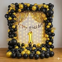 Birthday Party Decoration Set, Black and Gold Balloon rch Kit with Gold Number Balloon, Party Backdrop-picture-18