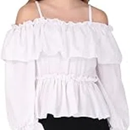cliluxe Women’s Off-Shoulder Ruffle Layered Crop Top | Elastic Waist & Sleeve | Flared Long Sleeve Western Style | Casual with Jeans, Skirts, or Trousers-picture-17