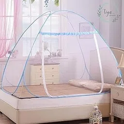 Mosquito Net for Double Bed Mosquito Net | King Size Foldable Machardani | Polyester 30GSM Strong Net | PVC Coated Corrosion Resistant Steel Wire (Sky Blue)-picture-22