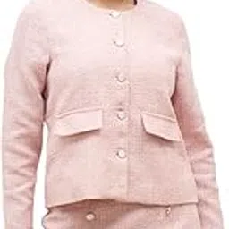 salt attire Susie Women's Blush Pink Tweed Short Blazer | Button Down, Collarless Round Neck, Full Sleeves | Semi-Formal Jacket-picture-36