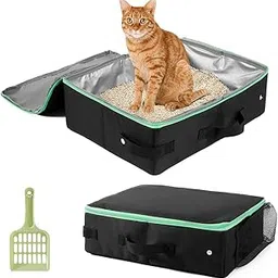 Qpets® Portable Cat Litter Box Foldable Outdoor Easy Cat Litter Box with Waste Shovel Reuseable Washable Waterpoof Oxford Cloth Cat Litter Case, 40x30x13cm-image-14