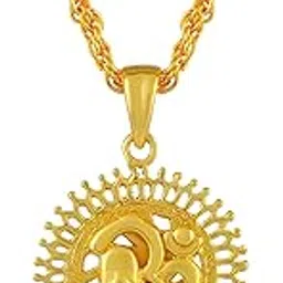 Brass 24Kt Micron Gold Plated Om Ganesh pindi shivling pendant chain necklace for Men Women Hindu temple spiritual jewellery (PCDJ2508)-image-20