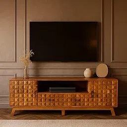 Wooden Slice Handcrafted Sheesham Wood TV Cabinet for Living Room & Bedroom | TV Console with 2 Drawers, 2 Cabinet Doors & 1 Shelf Storage | Solid Wood Entertainment Unit-image-65