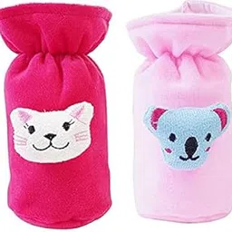 MW PRINTS Soft Plush Stretchable Baby Feeding Bottle Cover Easy to Hold Strap with Cute Animated Cartoon Suitable for 130-250 Ml Feeding Bottle(Dark Pink-Light Pink)-image-94