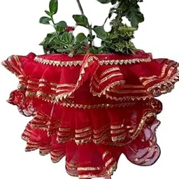 Tulsi Mata Poshak Set, Red Net Fabric with Golden Lace, Lehenga and Chunari-picture-24