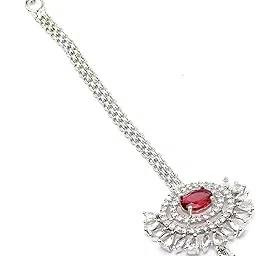 zeneme Maang Tikka for Women Beautiful AD/American Diamond Studded Rose Gold Plated Crystal Maang Tikka for Women and Girls-picture-12