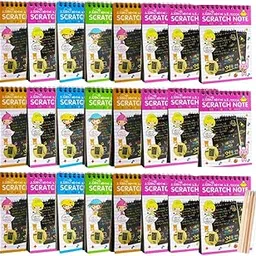 Bulkhunt Mini Scratch Sketch Pad Set of 24 Craft Material Stationery Diy Drawing Book for Scribble Scraping Doodling Colourful Board for Creative Kids Adults Birthday Parties Return Gifts for Boys and Girls-image-4