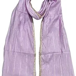 lkc WOMEN'S SEQUENCE EMBROIDERED ZARI LINES SOFT COTTON CHANDERI SILK 2.25 METER DUPATTA WITH 4 SIDE GOLDEN GOTA LACE-picture-31