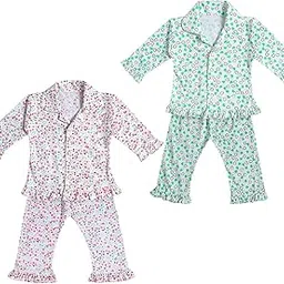 superminis Hosiery Cotton Night Suit with Frill - Full Sleeves, Collared Neck, Sleep Wear for Girls, Kids-picture-52
