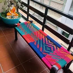 furnweave Solid Wooden Bench | Solid Sheesham Wood | Cotton Rope | Colorful Sitting Bench for Balcony - Home - Garden | Charpai | Colorful | Loft-picture-24