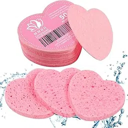 MMRH Heart Shape Compressed Facial Sponges - Natural Cleansing and Exfoliating Pads - Reusable 50 Pieces (Pink)-picture-28
