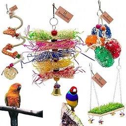 GREENBIRDS Combo Set of 1 Bird Swing, 1 Paper Foraging Crinkle Toy | 1 Mesh Hanging Toy, and 1 Spiral Hanging Bird Chew Toy | Cage Hanging Accessories for Interactive Play-image-8