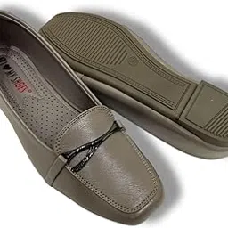 hhf high heel footwear Women's Cream Loafers – Comfort Slip-On Shoes with Elegant Metal Buckle-picture-11