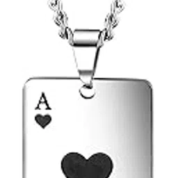 oidims Lucky Poker A Card Ace Stainless Steel Pendant Necklace for Men Boys Women Punk Rock Games Hip Hop Long 24inch Link Chain Cool Best Friend Couples Fashion Biker King Link Chain Jewelry 316L-picture-14