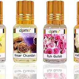dpme Attar Itra Ittar Combo (Set 1 of 4 X 6ML) CHANDAN, KESAR CHANDAN, RUH GULAB, ARABIAN JASMINE Roll On Natural, Woody, Spicy & Floral Fragrances Unisex, Alcohol Free-image-16