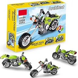 MD TOY VILLA 3 in 1 Architect Series (hihgway Cruiser) Bike Blocks Set 129+ pcs Educational 3 in 1 Construction Blocks Set for (6+ Ages)-picture-25