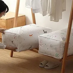 YE'A P! 2 Pcs Printed Blanket Storage Bags | Large Capacity Wardrobe Organizer | Zip & Handle Design-picture-14