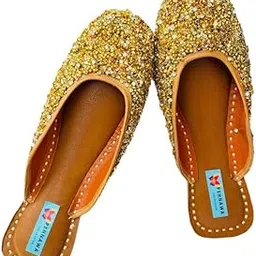 pehnawacraft Cindrella Jutti for Women | Soft Leather Ethnic Juttis | Bite and Pinch Free Jutis | Ladies Juti | Bridal Flat Stylish Mojari for Wedding Golden-picture-40