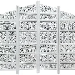 Seemza Craft Decorative 4-Panel Room Divider Screen – White Carved Wood Privacy Partition with Intricate Floral Pattern – Folding Freestanding Panel for Living Room, Bedroom, Office.-image-11