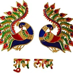 Metal Peacock Theme Shubh Labh Door Sticker Decoration for Diwali/Ganesh Chathurthi/Diwali Decoration/Floor Decoration 5x5 Inch-picture-34