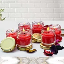 Rose Scented Red mini jar Candles, Glass Container with Gold Lid, Set of 6, Holiday Home Decor, Christmas Theme-image-15