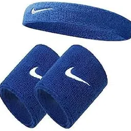 GYMGALAXY Sports Headband and Wristbands Set, Black, Cotton Sweatbands for Men and Women (Blue)-picture-11