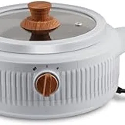Jaypee Plus Electric CookSmart Casserole with Teflon NonStick Coating Bowl for Reheating & Cooking, Serving Casserole Wooden Finish Lid & Regulator Knob Toughened Glass Lid, 1500 ml, Grey-image-1