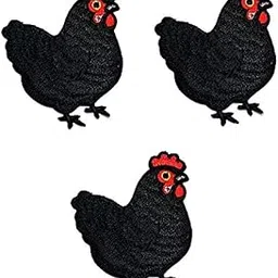 Umama Patch Set of 3 Black Chicken Iron On Sew On Applique Patches Chicken Hen Rooster Animal Farm Cartoon Embroidered Badge Patch Decorative Repair Craft Costume or Reward Gift-picture-11
