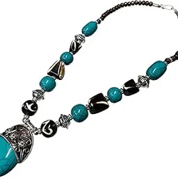 Tribal Tibetan Bohomiean Statement Assorted Resin, Wood & Metal Oval Pendent Fashion Necklace For Girls & Womens-picture-40