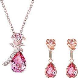 yellow chimes Pendant Set for Women and Girls A5 High Grade Crystal Pendant Set Silver Tone Pendant With Earrings Set for Girls | Anniversary Gift for Wife Valentine Gift for Girls-picture-42